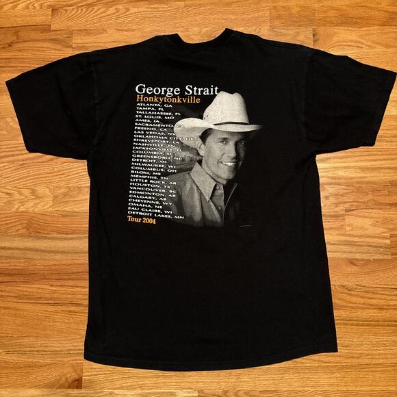 George Strait Mens Short Sleeve Honkytonkville 2004 T-Shirt Made in USA Black XL - Picture 2 of 8